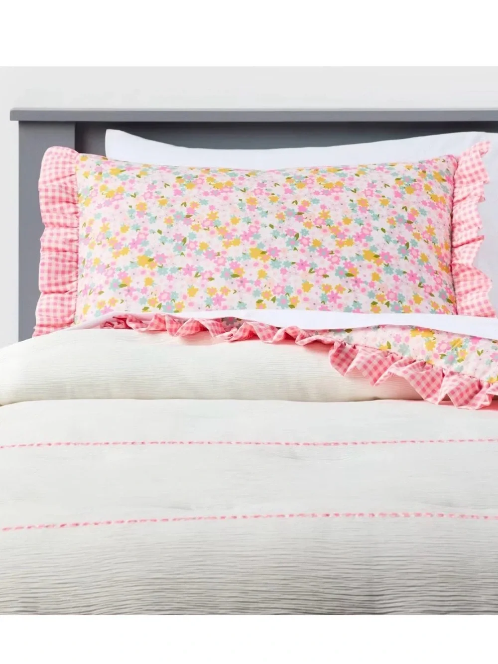 Precious TWIN Pink Bows Ruffles Floral Gingham Comforter Set ~ NEW
